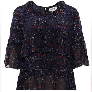 Velvet By Graham & Spencer Women's Blue Floral Cali Ruffle Blouse Size Small